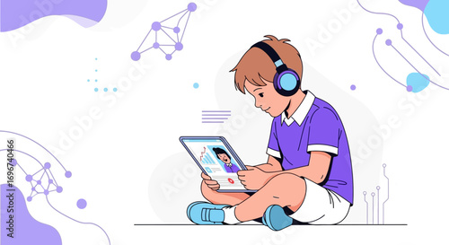 A Youngster Engaged In Interactive Digital Communication And Online Interactions Today
