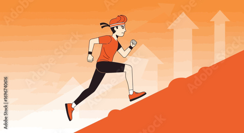 Athlete Ascending A Slope With Upward Arrows Illustrating Progress, Success, And Growth
