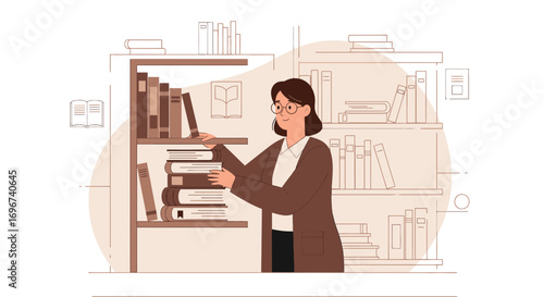 Academic Librarian Arranging Books, Display of Knowledge, And Literary Resources