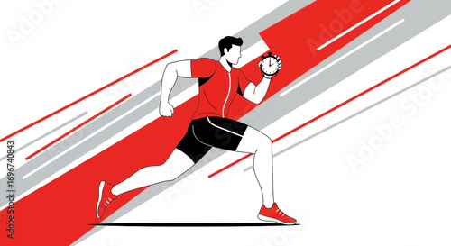 Athlete Chasing Time In A Race, Depicting Speed and Showing Clock In Hand To Win The Competition