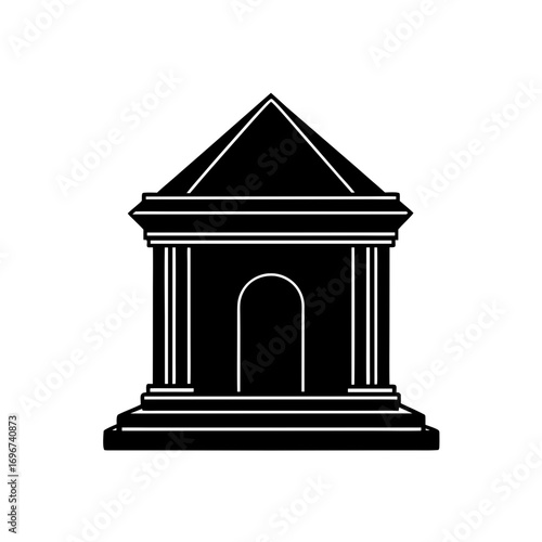Black and white building with four columns