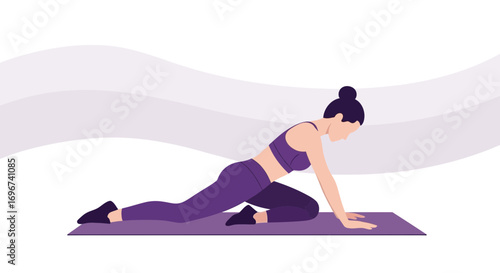 Active Young Woman Performing Yoga on a Mat in a Modern, Artistic Illustration Style