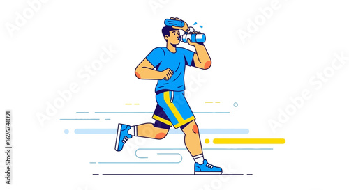 Athlete Hydrating During Intense Exercise: Running with Refreshment and Cooling Remedies