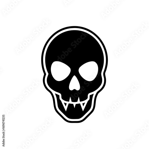 Black and white skull with sharp teeth art