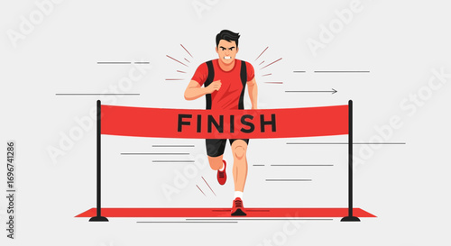 Athlete Overcoming The Finish Line, Achieving Victory After Intense Effort And Action