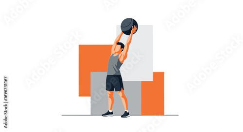 Athlete Performing Overhead Ball Toss During Workout Demonstrating Strength and Technique