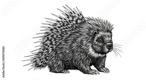 Abstract Porcupine Monochrome Animal Art isolated on transparent background