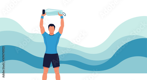 Athlete Showing Hydration, With Fitness Bottle, Exercising, And Workout Concept Illustration