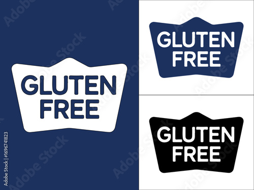 Gluten free label set against a blue and white background for food products Vector