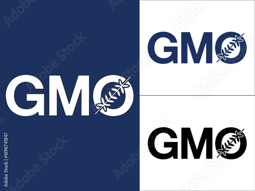 Gmo symbol in blue white and black representing genetically modified Vector