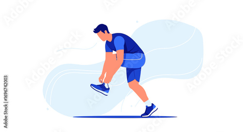 Athlete Tying Shoelaces Preparing For Running, Sport Concept Illustrated In Modern Minimal Style
