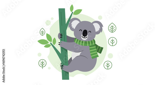 Adorable Koala Snuggles Tree Branch In A Playful, Whimsical And Illustrated Design