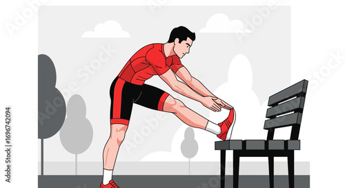 Athletic Man Stretching Leg At Park, Preparing For Physical Activity, Sport Recreation