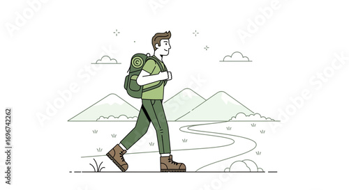 Adventure Awaits While Hiking the Mountain Trail Depicted In Stylish Minimalist Illustration
