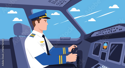 Aviation Professional Inside A Cockpit, Showing Aircraft Control and Flying Skills, Modern