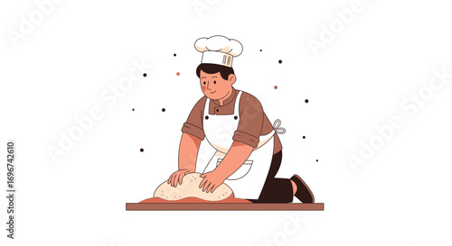 Baker Kneading Dough Illustration: A Culinary Artisan Crafting Fresh Food  Baking