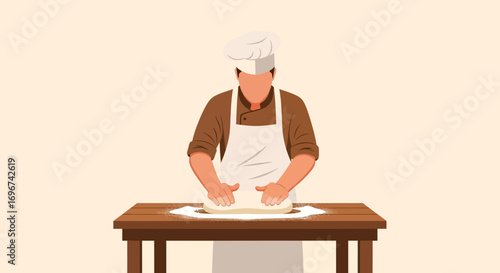 Baker Preparing Dough For Baking A Delicious Bread In The Kitchen