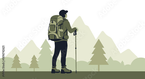 Adventurer Standing, Viewpoint on Mountain Peaks, Ready For Expedition and Hiking Trails