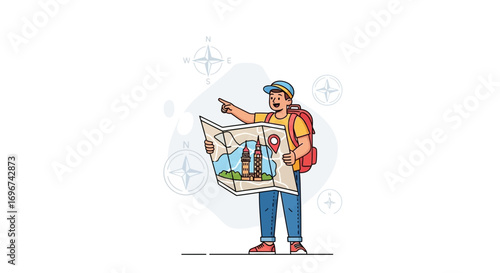 Adventurous Explorer Examining Map And Planning Discoveries For Exciting Destinations