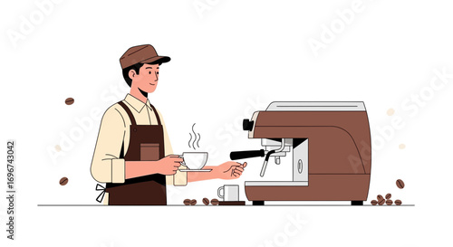 Barista Preparing Fresh Coffee With Modern Machine and Delivering a Freshly Made Beverage Beverage