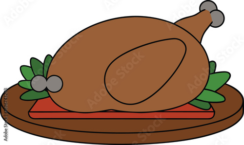 A delicious roasted turkey dinner with fresh garnish ready for serving
