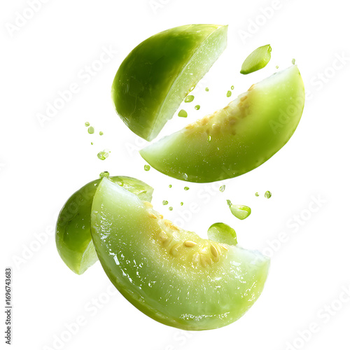 Winter Melon slice falling floating softly PNG