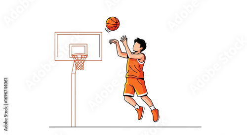 Basketball Player Shooting For The Hoop During A Game With Clean Lines And Dynamics