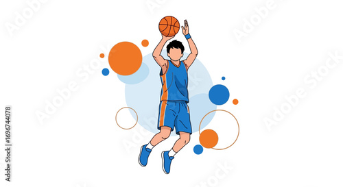 Basketball Player Taking A Jump Shot With Circles Adding A Dynamic Aesthetic