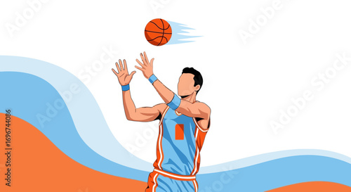Basketball Player Shooting a Ball in Motion with Vivid Colors and a Dynamic Composition