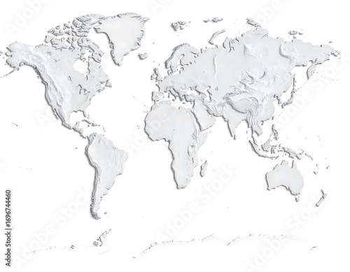 Wallpaper Mural 3D world map, light gray relief Torontodigital.ca