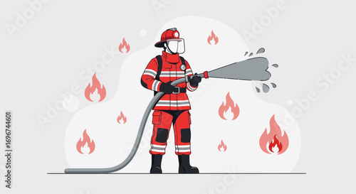 Brave Firefighter Extinguishes Flames With Powerful Water Spraying In A Disaster Scenario