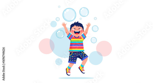 Cheerful Toddler Playing With Bubbles: Joyful Illustration for Content Creators