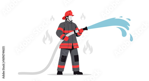 Brave Firefighter Extinguishing Flames Illustration Depicting Heroic Acts and Safety Measures