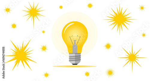 Bright Light Bulb surrounded by Glowing Sparks Illustrates Ideas, Solutions, and Brilliance