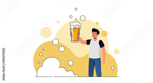Cheers And Celebration: A Person Holding A Glass Of Beer In A Vector Illustration