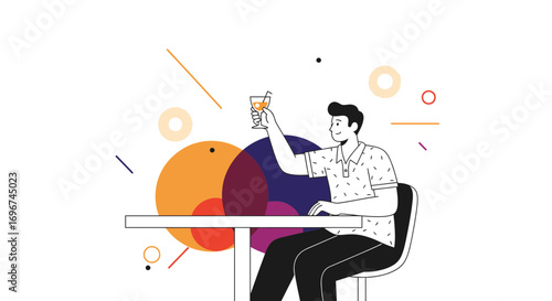 Cheers To Life Celebration A Man Raising A Glass To Toast With Cocktails Drink At Cafe