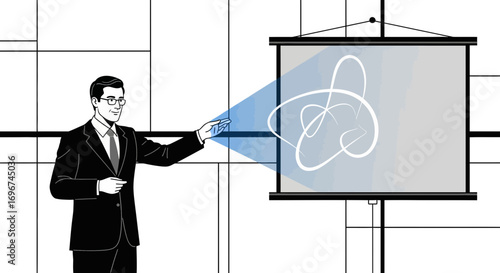 Business Professional Delivering A Presentation Projecting Abstract Artistic Designs On Screen
