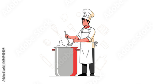 Chef Cooking A Delicious Dish, Preparing Food In A Modern, Trendy And Simple Style