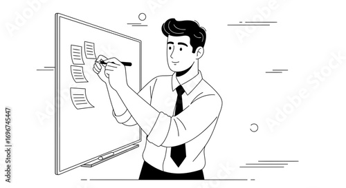 Businessman Outlining Strategy On A White Board Demonstrating Thoughtful Planning Actions