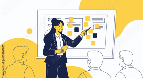 Businesswoman Provides Insightful Presentation To Group About Project Strategy And Planning