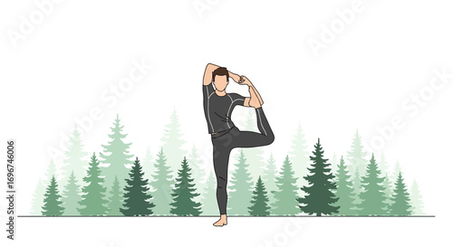 Calm Silhouette In Nature: Yoga Practitioner Performing Balance Pose Deep Breath