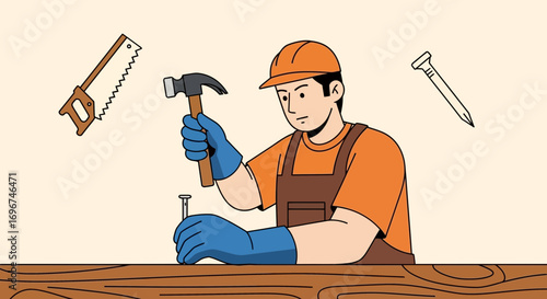 Carpenter At Work: A Skilled Artisan Focusing On Wood Craftsmanship And Construction