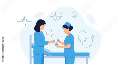 Caring Medical Professionals Administering Treatment in Modern Simplified Illustration of Healthcare