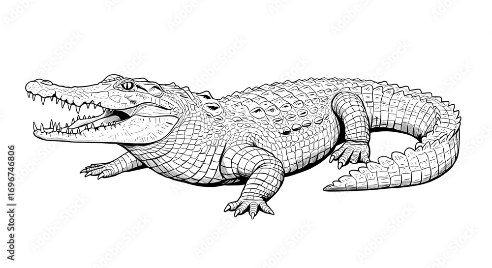 Naklejka premium Detailed Line Art Illustration of a Crocodile isolated on transparent background