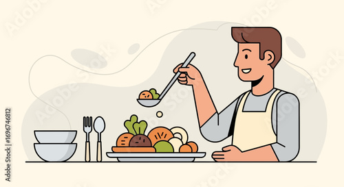 Chef Preparing Delicious Dish in Kitchen, Serving Tasty Food With Professional Cook Skills