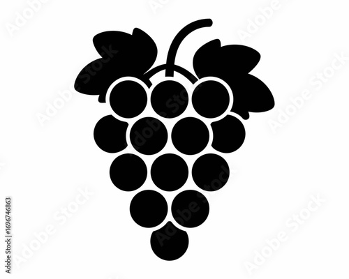Black silhouette vector illustration of grapes and leaves scalable graphic for food beverage agriculture and wine themes