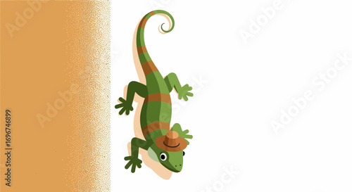 Cartoon Reptile Character Wearing Cowboy Hat Against a Textured Background