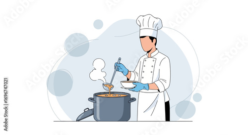 Chef Preparing Delicious Soup In A Pot, Ready To Serve And Savor Its Wonderful Taste And Aroma
