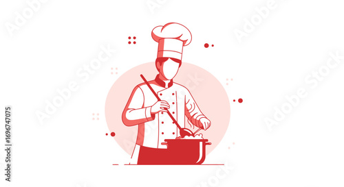 Chef Preparing Food Illustration In Minimalist Style For Restaurant Advertisement