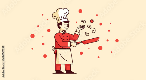 Chef Preparing Food Illustrative Image In Flat Design For Culinary And Cooking Concepts